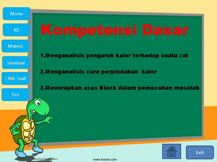 Menu KD Kompetensi Dasar Materi 1. Menganalisis pengaruh kalor terhadap suatu zat Simulasi Cthh