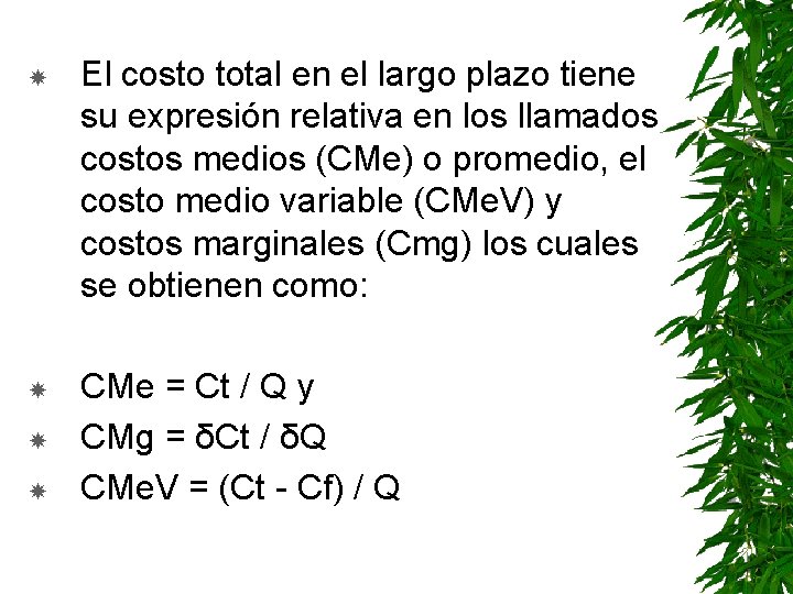  El costo total en el largo plazo tiene su expresión relativa en los