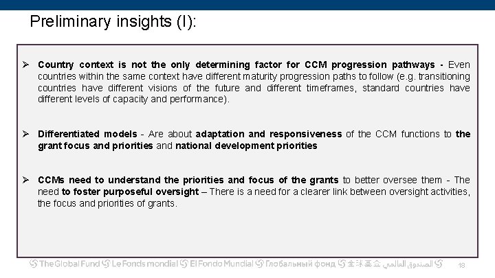 Preliminary insights (I): Ø Country context is not the only determining factor for CCM