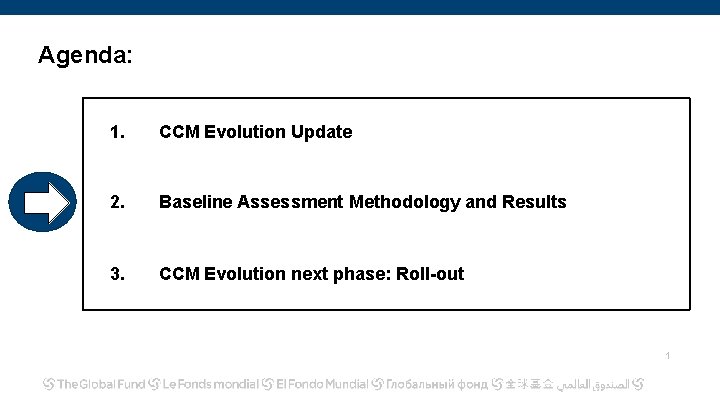 Agenda: 1. CCM Evolution Update 2. Baseline Assessment Methodology and Results 3. CCM Evolution