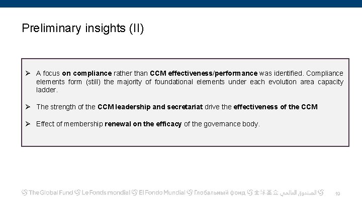Preliminary insights (II) Ø A focus on compliance rather than CCM effectiveness/performance was identified.