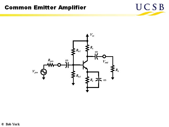 Common Emitter Amplifier Vcc Rb 1 Rgen Rc ∞ ∞ Vout RL Vgen Rb