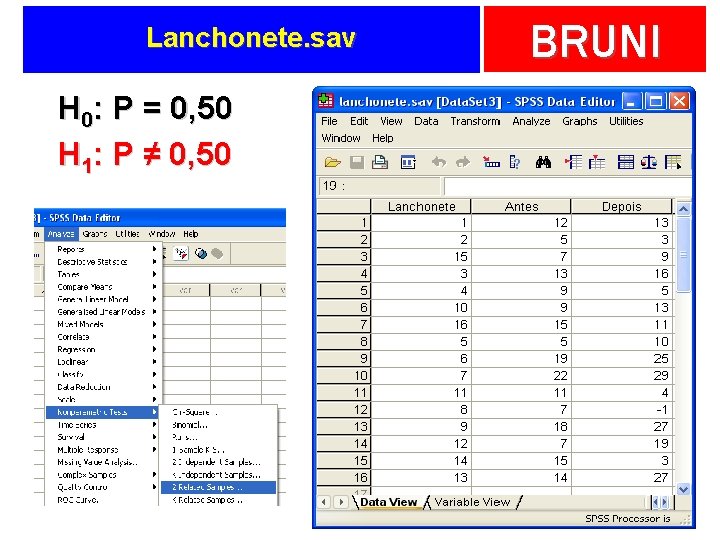 Lanchonete. sav H 0: P = 0, 50 H 1: P ≠ 0, 50