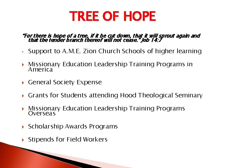 TREE OF HOPE “For there is hope of a tree, if it be cut