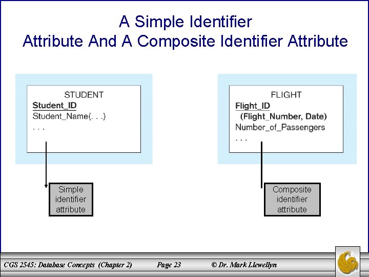 A Simple Identifier Attribute And A Composite Identifier Attribute Simple identifier attribute CGS 2545: