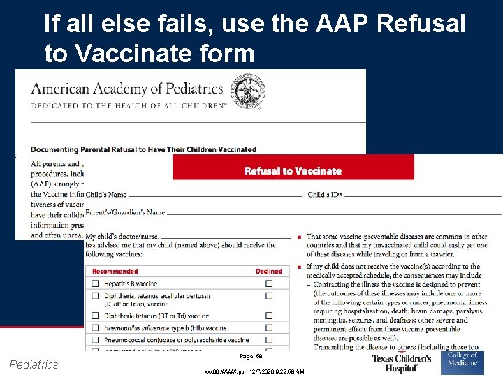 If all else fails, use the AAP Refusal to Vaccinate form Pediatrics Page 58