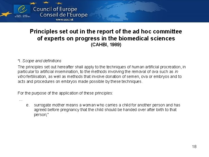 Principles set out in the report of the ad hoc committee of experts on