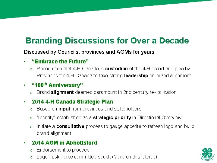 Branding Discussions for Over a Decade Discussed by Councils, provinces and AGMs for years