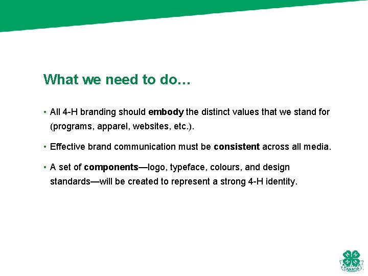 What we need to do… • All 4 -H branding should embody the distinct