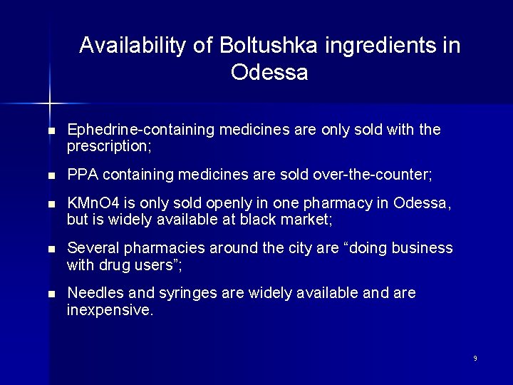 Availability of Boltushka ingredients in Odessa n Ephedrine-containing medicines are only sold with the