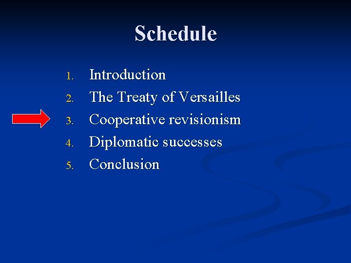 Schedule 1. 2. 3. 4. 5. Introduction The Treaty of Versailles Cooperative revisionism Diplomatic