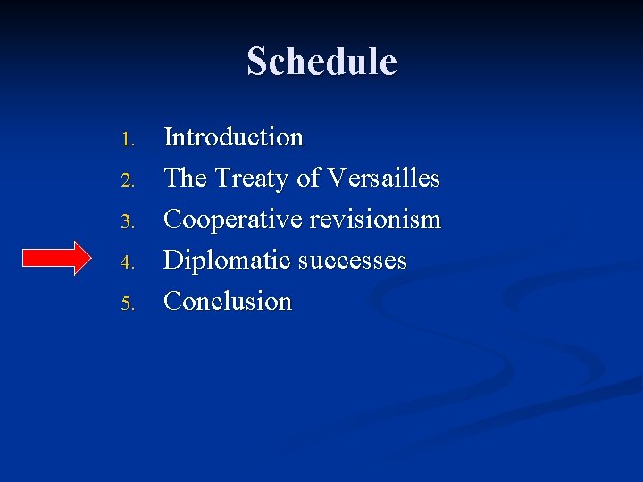 Schedule 1. 2. 3. 4. 5. Introduction The Treaty of Versailles Cooperative revisionism Diplomatic