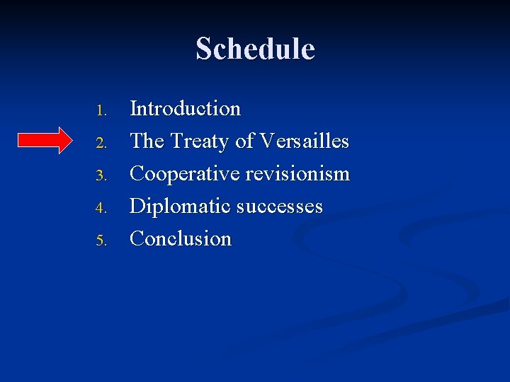Schedule 1. 2. 3. 4. 5. Introduction The Treaty of Versailles Cooperative revisionism Diplomatic
