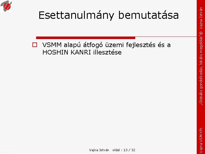 o VSMM alapú átfogó üzemi fejlesztés és a HOSHIN KANRI illesztése Fejezet: Vajna István