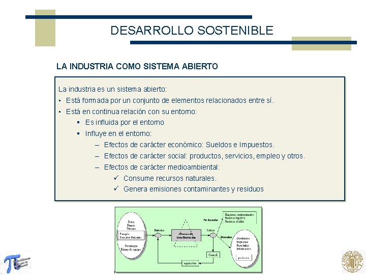 DESARROLLO SOSTENIBLE LA INDUSTRIA COMO SISTEMA ABIERTO La industria es un sistema abierto: abierto