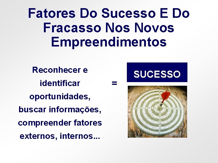 Fatores Do Sucesso E Do Fracasso Nos Novos Empreendimentos Reconhecer e identificar oportunidades, buscar