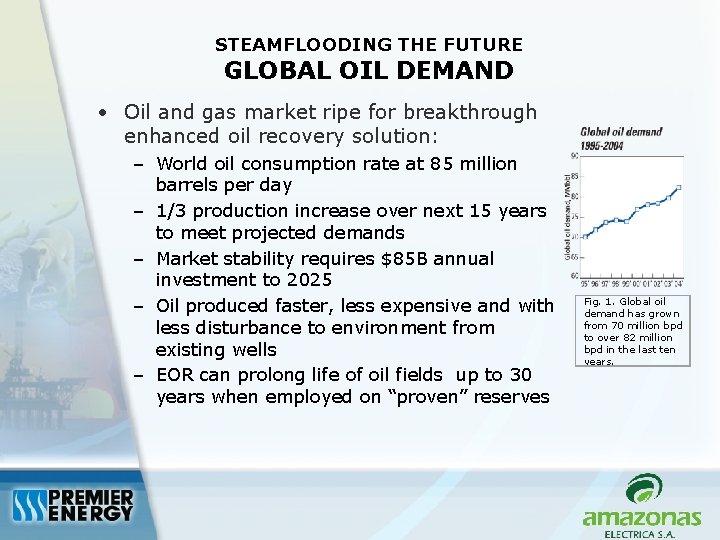 STEAMFLOODING THE FUTURE GLOBAL OIL DEMAND • Oil and gas market ripe for breakthrough