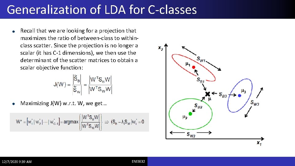 Generalization of LDA for C-classes Recall that we are looking for a projection that