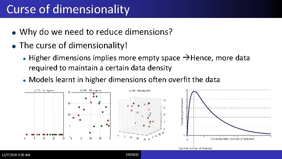 Curse of dimensionality Why do we need to reduce dimensions? The curse of dimensionality!