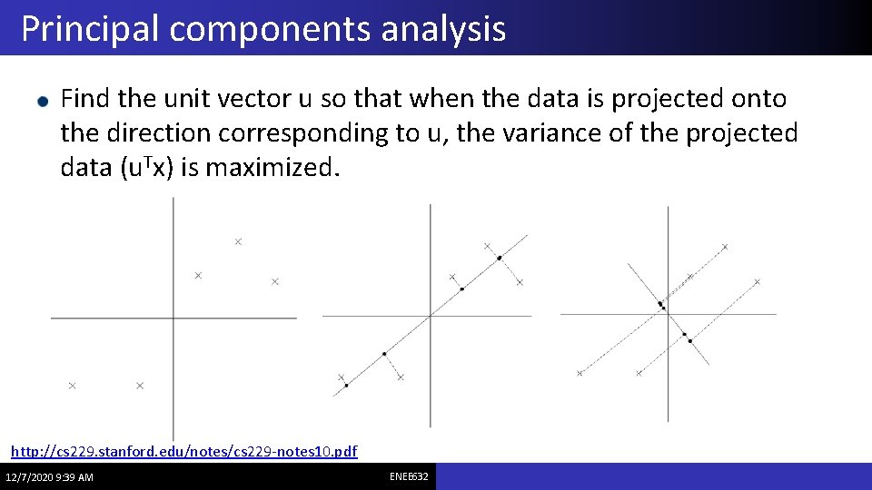 Principal components analysis Find the unit vector u so that when the data is
