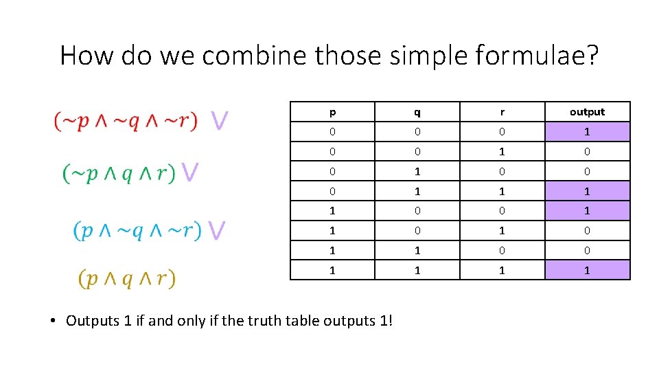 How do we combine those simple formulae? p q r output 0 0 0