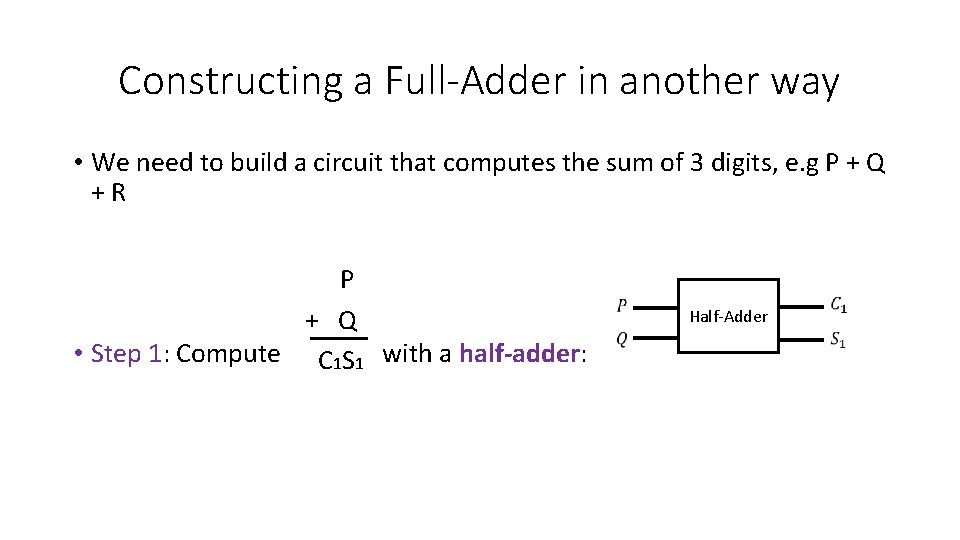 Constructing a Full-Adder in another way • We need to build a circuit that Constructing a Full-Adder in another way • We need to build a circuit that