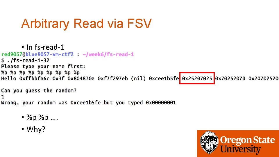 Arbitrary Read via FSV • In fs-read-1 • %p %p …. • Why? 