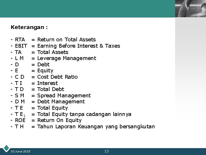 LOGO Keterangan : - RTA EBIT TA LM D E CD TI TD SM