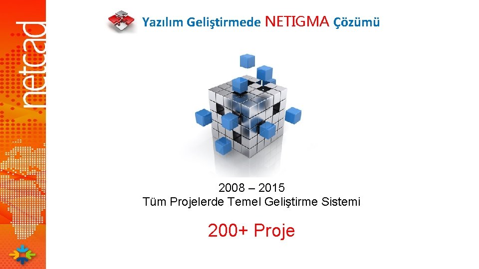 Yazılım Geliştirmede NETIGMA Çözümü 2008 – 2015 Tüm Projelerde Temel Geliştirme Sistemi 200+ Proje