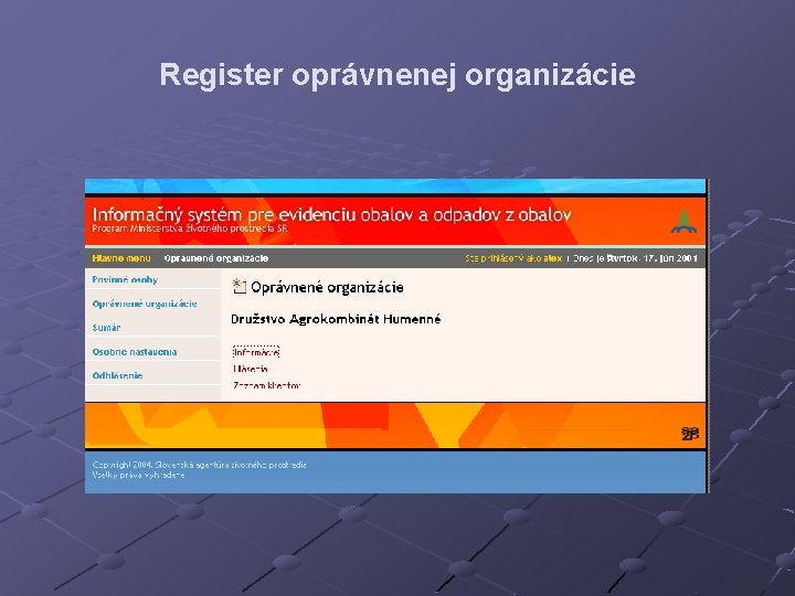 Register oprávnenej organizácie 