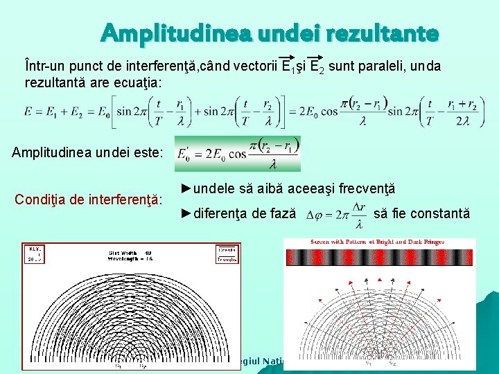 Amplitudinea undei rezultante Într-un punct de interferenţă, când vectorii E 1şi E 2 sunt