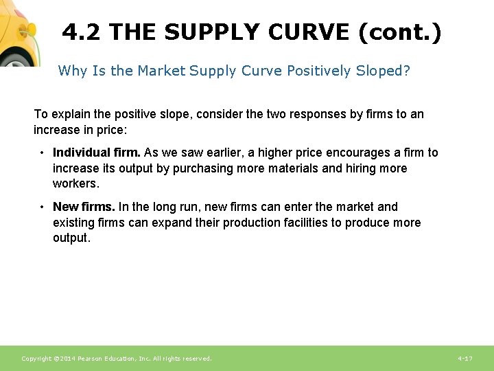 4. 2 THE SUPPLY CURVE (cont. ) Why Is the Market Supply Curve Positively