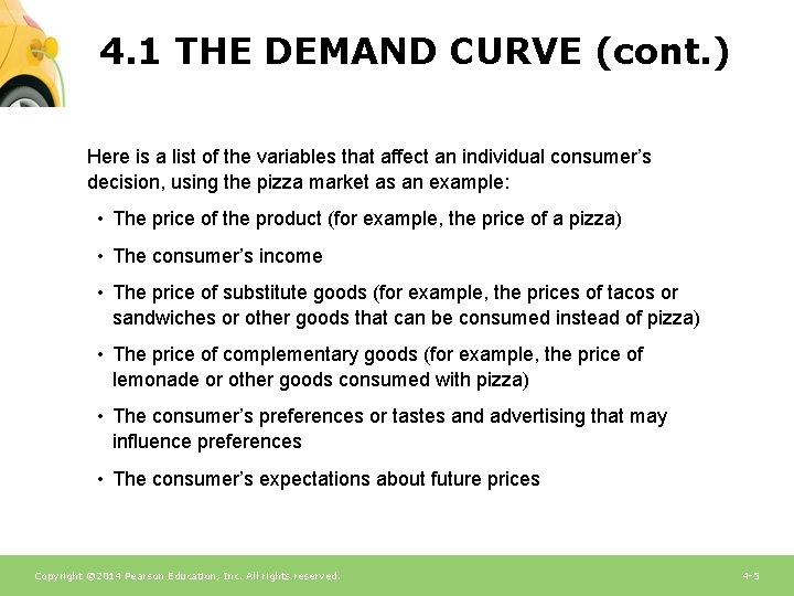 4. 1 THE DEMAND CURVE (cont. ) Here is a list of the variables