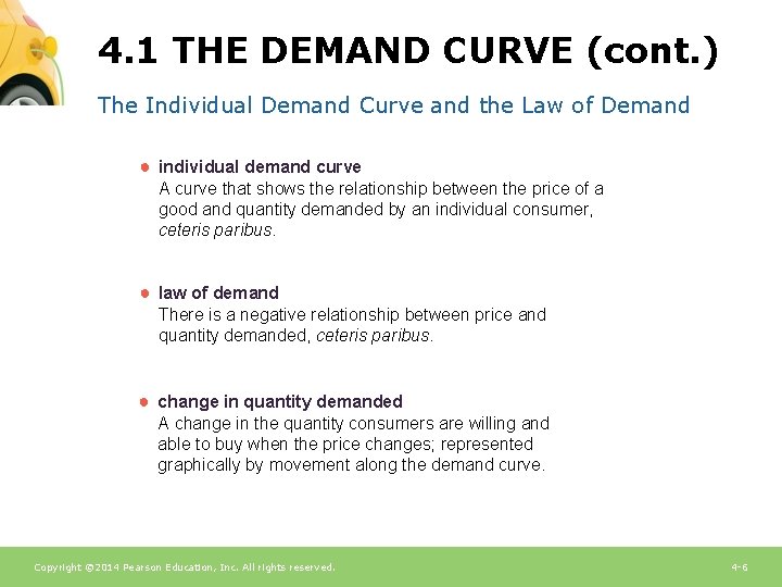 4. 1 THE DEMAND CURVE (cont. ) The Individual Demand Curve and the Law