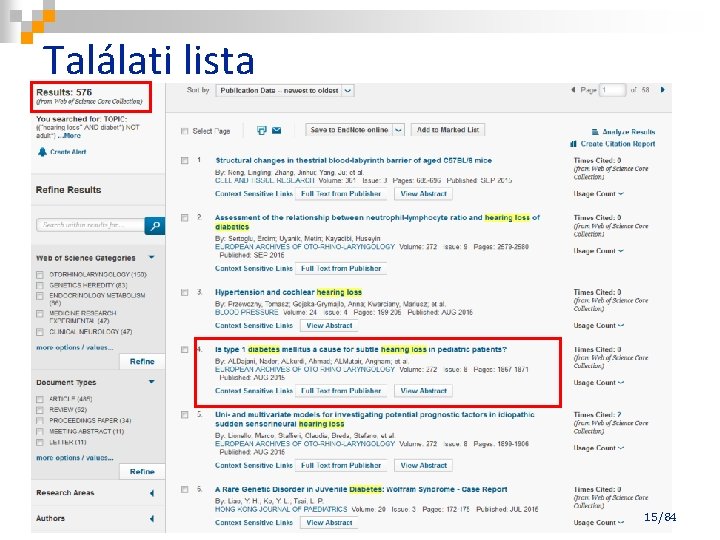 Találati lista 15/84 