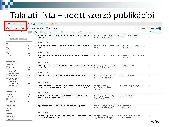 Találati lista – adott szerző publikációi 60/84 