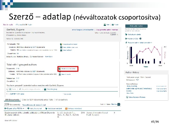 Szerző – adatlap (névváltozatok csoportosítva) 65/84 