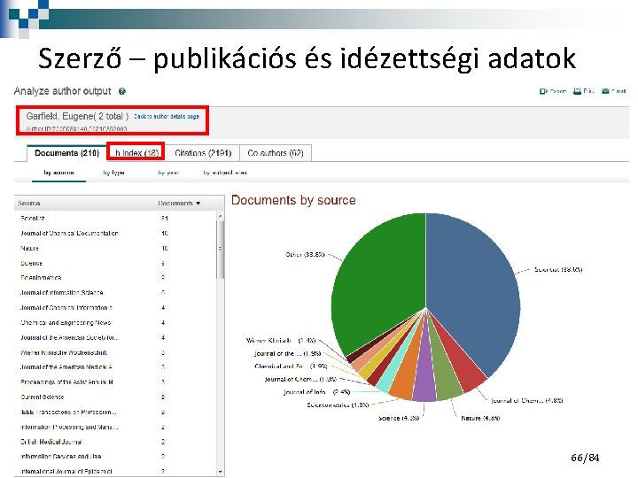 Szerző – publikációs és idézettségi adatok 66/84 