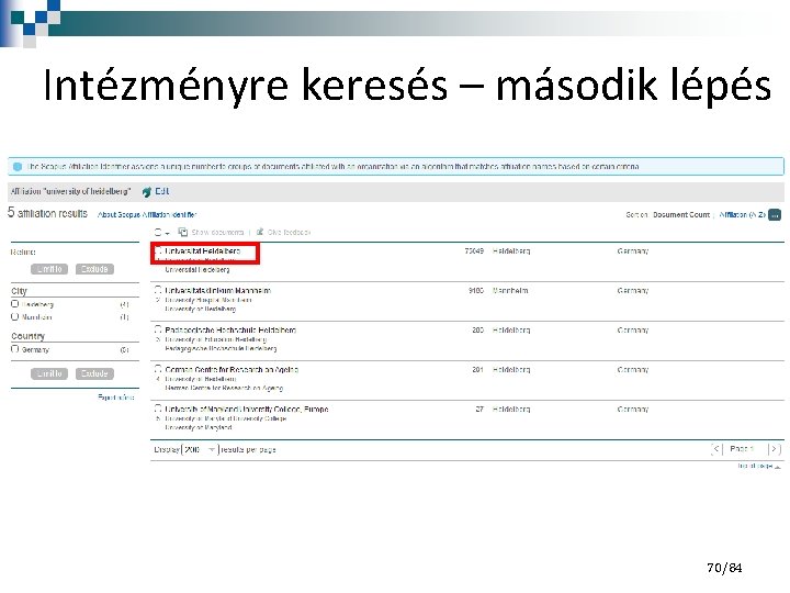 Intézményre keresés – második lépés 70/84 