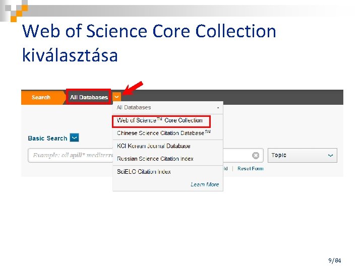 Web of Science Core Collection kiválasztása 9/84 