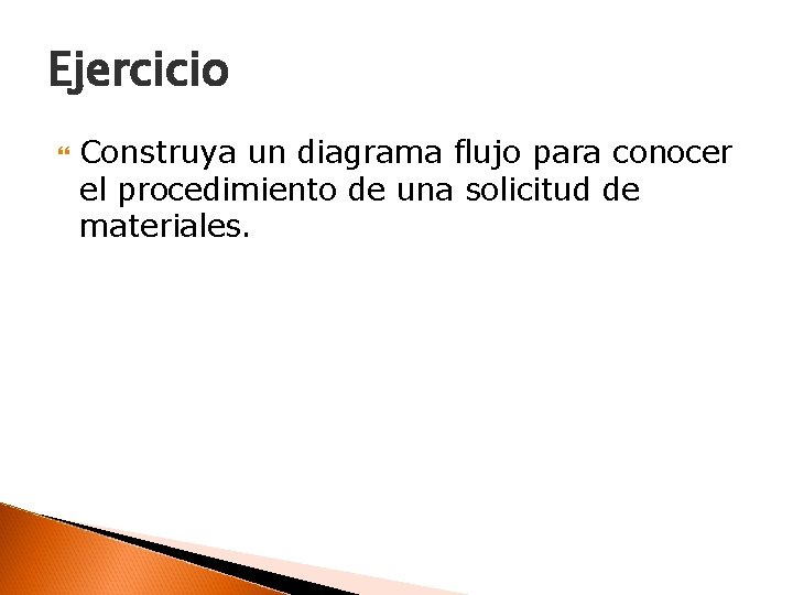 Ejercicio Construya un diagrama flujo para conocer el procedimiento de una solicitud de materiales.