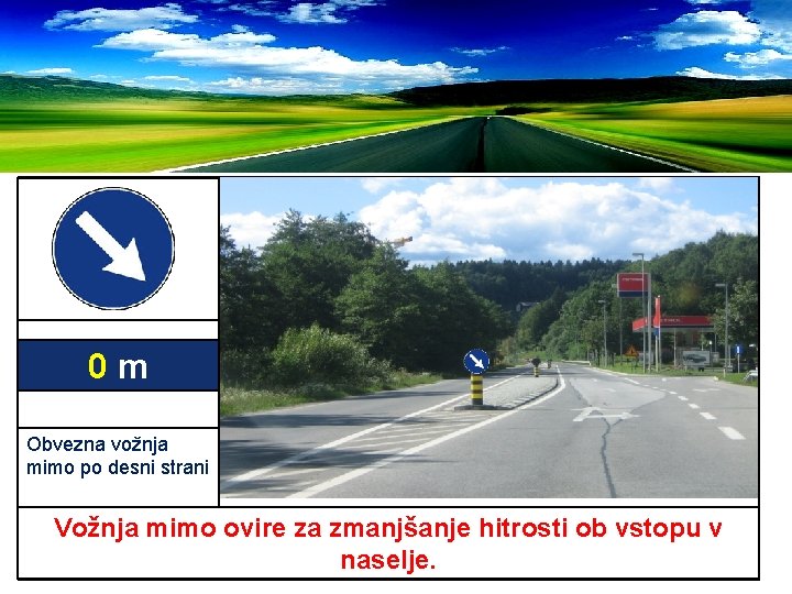 0 m Obvezna vožnja mimo po desni strani Vožnja mimo ovire za zmanjšanje hitrosti
