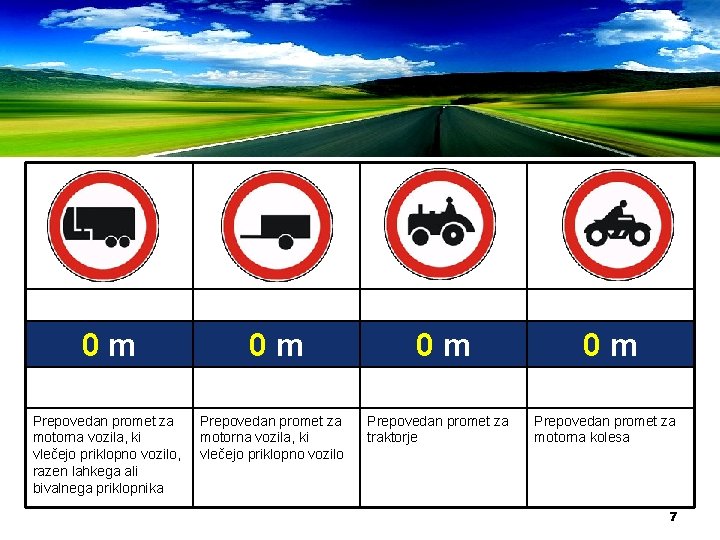 0 m Prepovedan promet za motorna vozila, ki vlečejo priklopno vozilo, razen lahkega ali