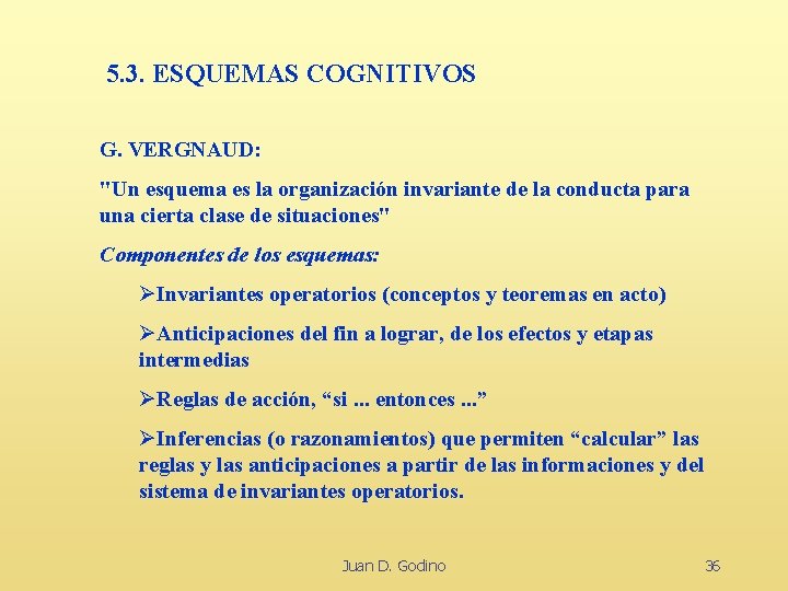 5. 3. ESQUEMAS COGNITIVOS G. VERGNAUD: "Un esquema es la organización invariante de la