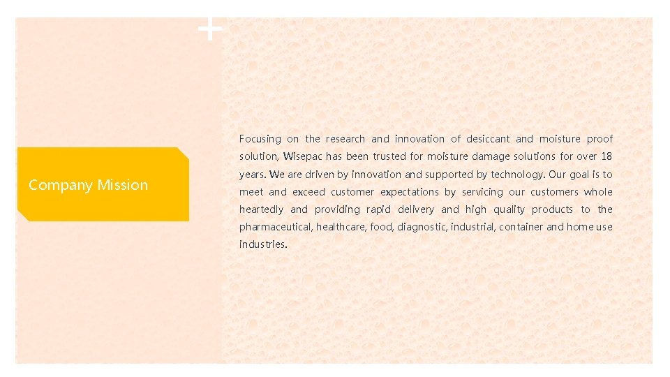 Focusing on the research and innovation of desiccant and moisture proof solution, Wisepac has