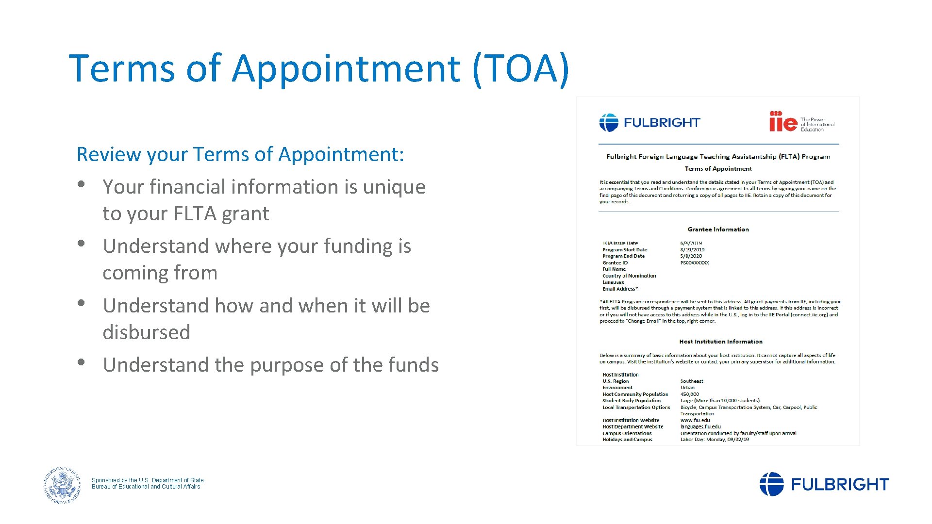 Terms of Appointment (TOA) Review your Terms of Appointment: • Your financial information is