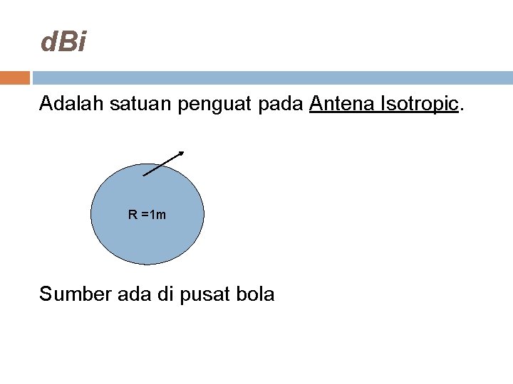 d. Bi Adalah satuan penguat pada Antena Isotropic. R =1 m Sumber ada di d. Bi Adalah satuan penguat pada Antena Isotropic. R =1 m Sumber ada di