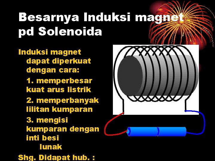 Besarnya Induksi magnet pd Solenoida Induksi magnet dapat diperkuat dengan cara: 1. memperbesar kuat