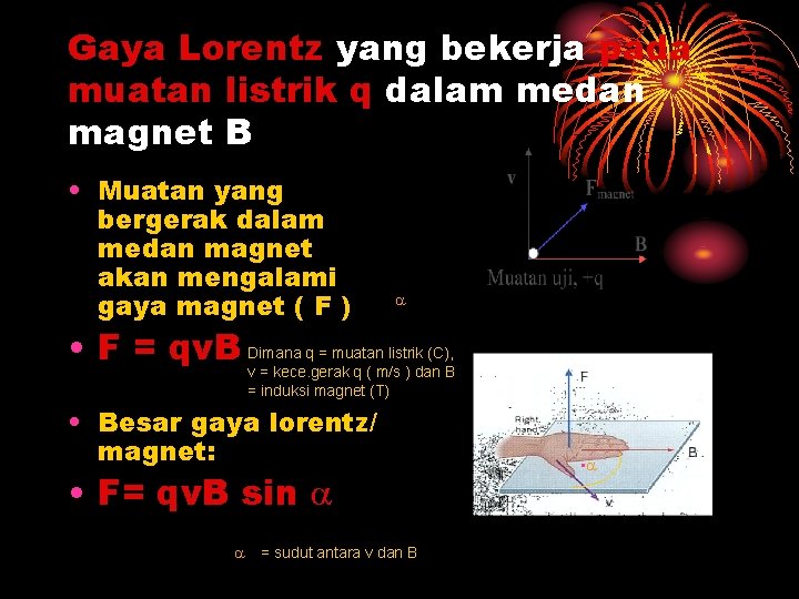 Gaya Lorentz yang bekerja pada muatan listrik q dalam medan magnet B • Muatan