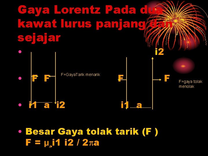 Gaya Lorentz Pada dua kawat lurus panjang dan sejajar • • F F i